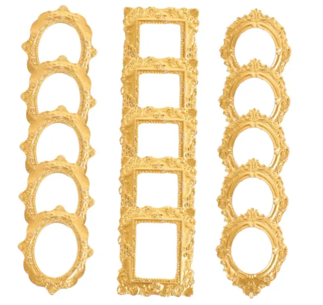 14 Pcs Miniature Picture Frames, Vintage Dollhouse Photo Frames with Carved Golden Edges