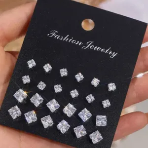 12 pairs Cubic Zirconia Stud Earrings in Varying Sizes New