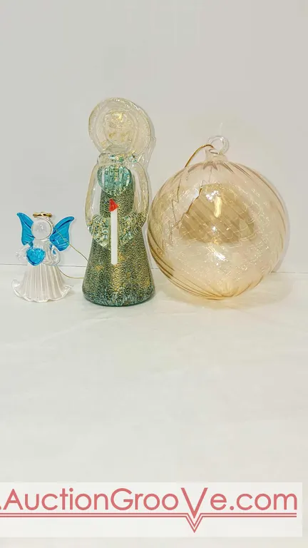 Christmas Ornaments from MURANO per writing found on boxes for the Tall Angel and Gold Orament. Small Angel origin unknown but very well done. BCB