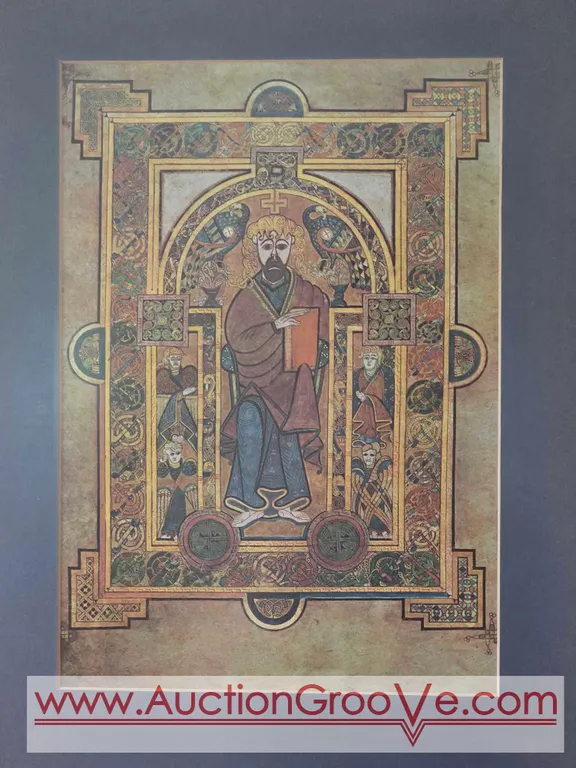 Print "Christ Enthroned" (Folio 32v) from the 9th-century Insular illuminated manuscript, the Book of Kells. 14.5 x 18.5. Br2