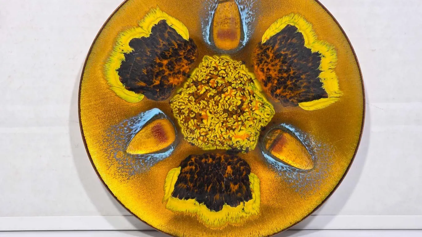 Original Vintage Edward's Star Enameled Copper 7" Plate for Gumps San Francisco. Matches lot 151. LR