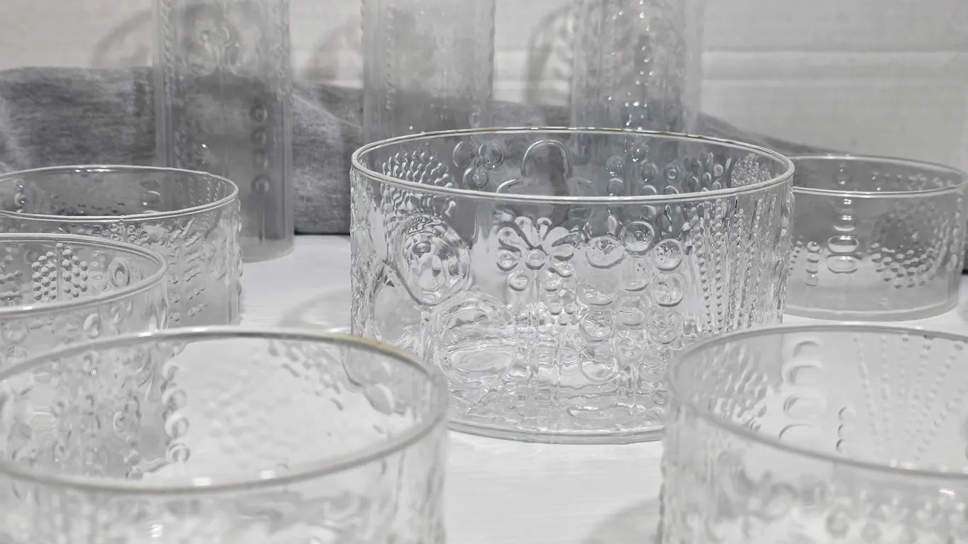 Littala Flora Glass Bowls and Cups. LR