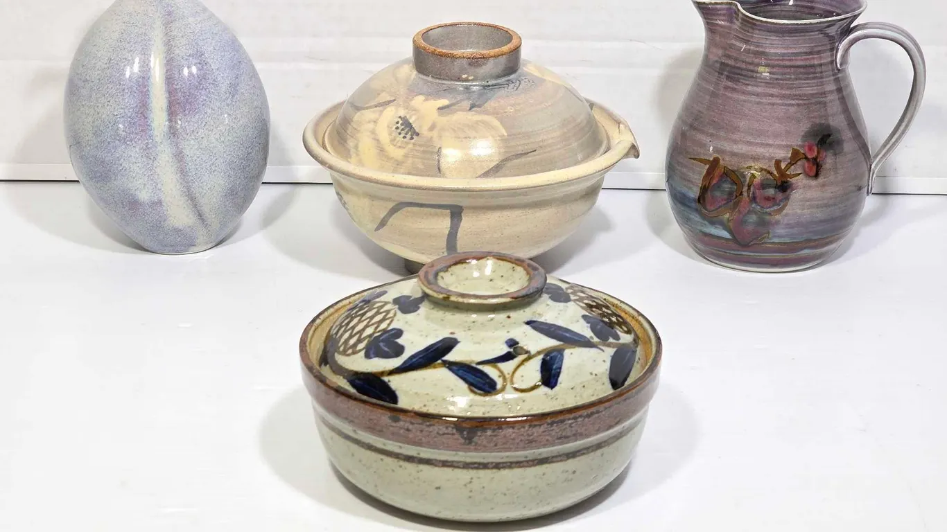 Pottery Vases, Bowls and a Pitcher. K