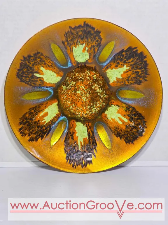 Original Vintage Edward's Star Enameled Copper 12" Plate for Gumps San Francisco. LR