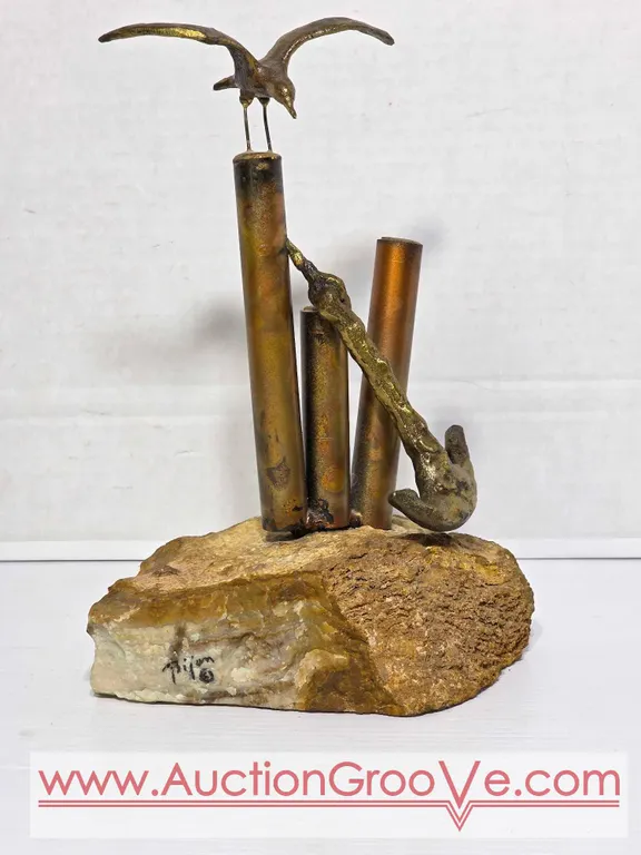 Nautical Metal and Rock Sculpture. Signed Bijan. 7 x 5 x 10. LR