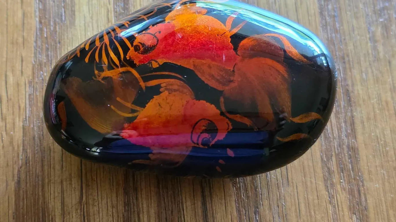 Lacquer Rock GoldFish Paperweight. LR