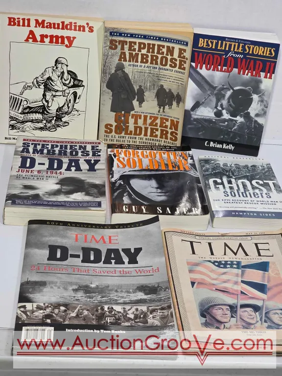 Six WWII Soft Cover Books. Plus Two Time Magazines. LR