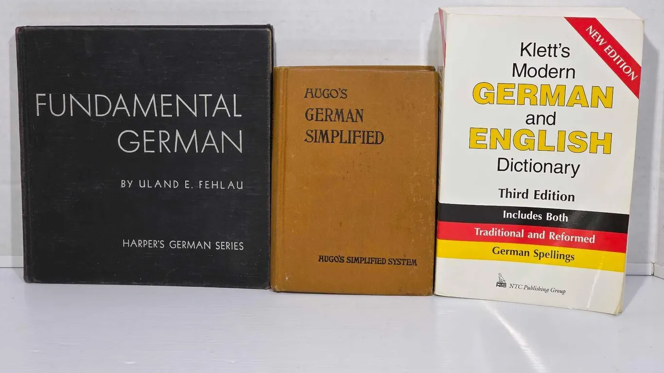 Books on German. Fundamental German, German Simplified and German and Emglish Dictionary. LR