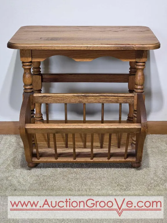 End Table with Removable Magazine Rack. 23.5 x 15.5 x 22. Magazine rack is 7" wide. LR