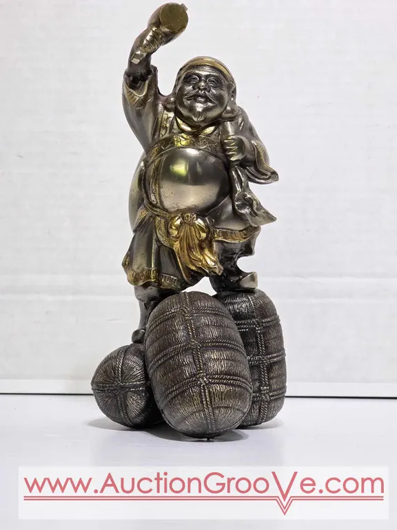 Japanese Daikokuten (Okimono) God of Wealth. Cast Metal Figurine. 4.5 x 9.5. LR