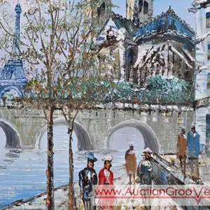 Original Parisian Street Scene Painting by W. Burnett. 15 x 13. LR