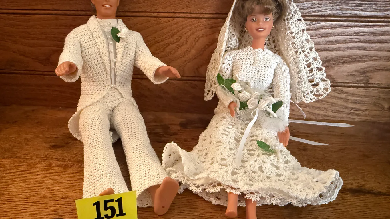 Bride and Groom Dolls with Hand-Crocheted Outfits