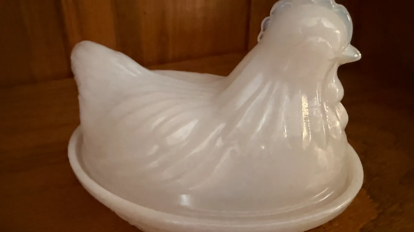 White Milk Glass Hen on Nest Covered Dish