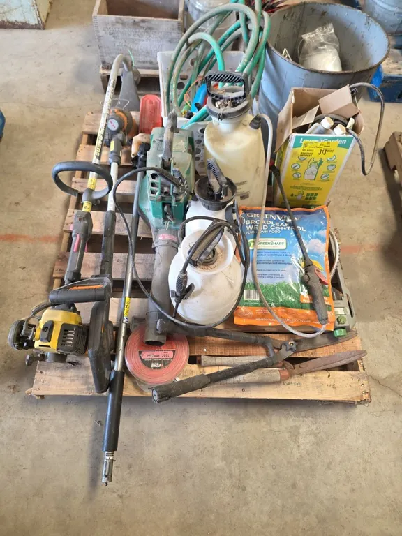 Pallet of garden and yard tools
