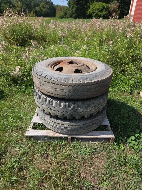 Qty 3 8.25-20 truck tires on rims