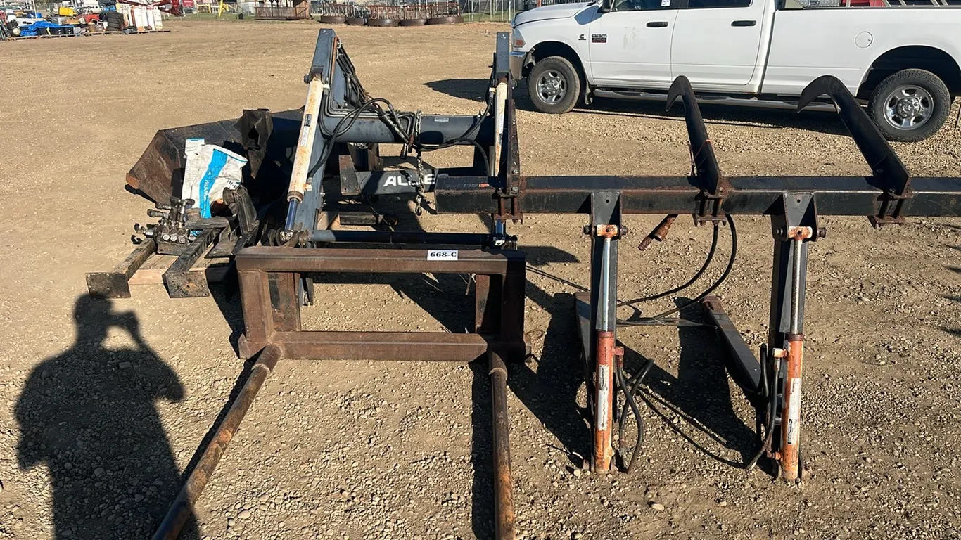 ALLIED 694 FRONT END LOADER w/ ALL MOUNTING BRACKETS & 3 QUICK ATTACHMENTS - s/n 92694003