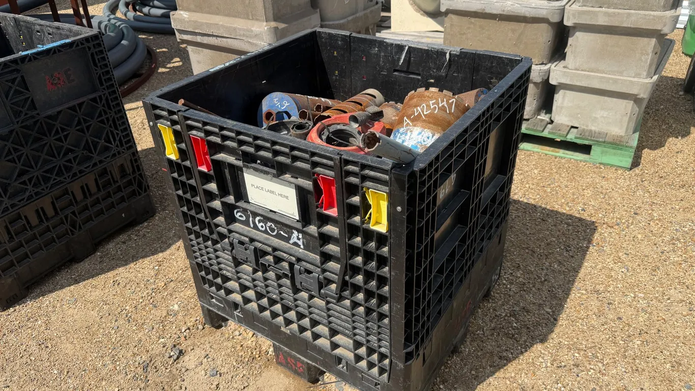 CRATE OF HOLE SAWS AND LARGE DRILL BITS