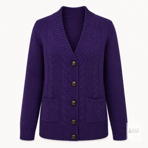 NEW Size XL Women’s Purple Cable-Knit 5-Button Cardigan Sweater with Pockets, *