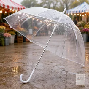 NEW  Clear Umbrella with White J-Hook Handle