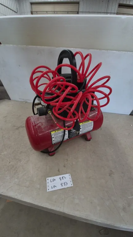 Craftsman Air Compressor with Red Coiled Hose, Pressure Gauges, 3 gallon