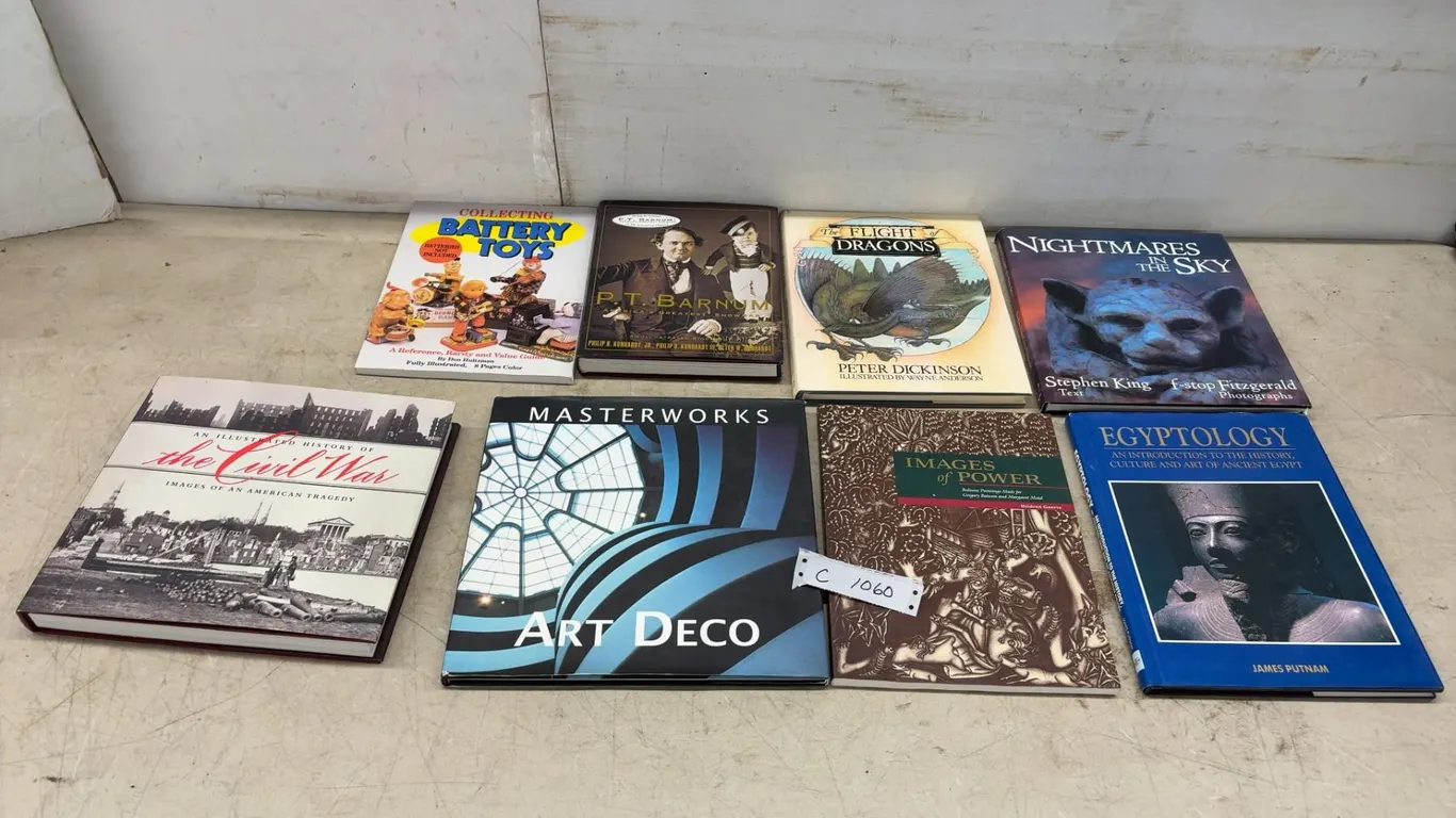 Lot of 8 Books Including Art Deco, Egyptology, Civil War, P.T. Barnum, Dragons