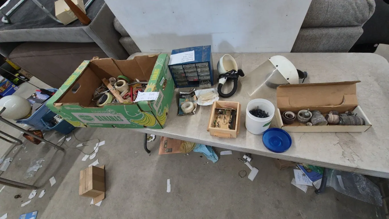 Assorted Shop Supplies: Face Shield, Work Light, Sanding Drums, Tapes, Clamps