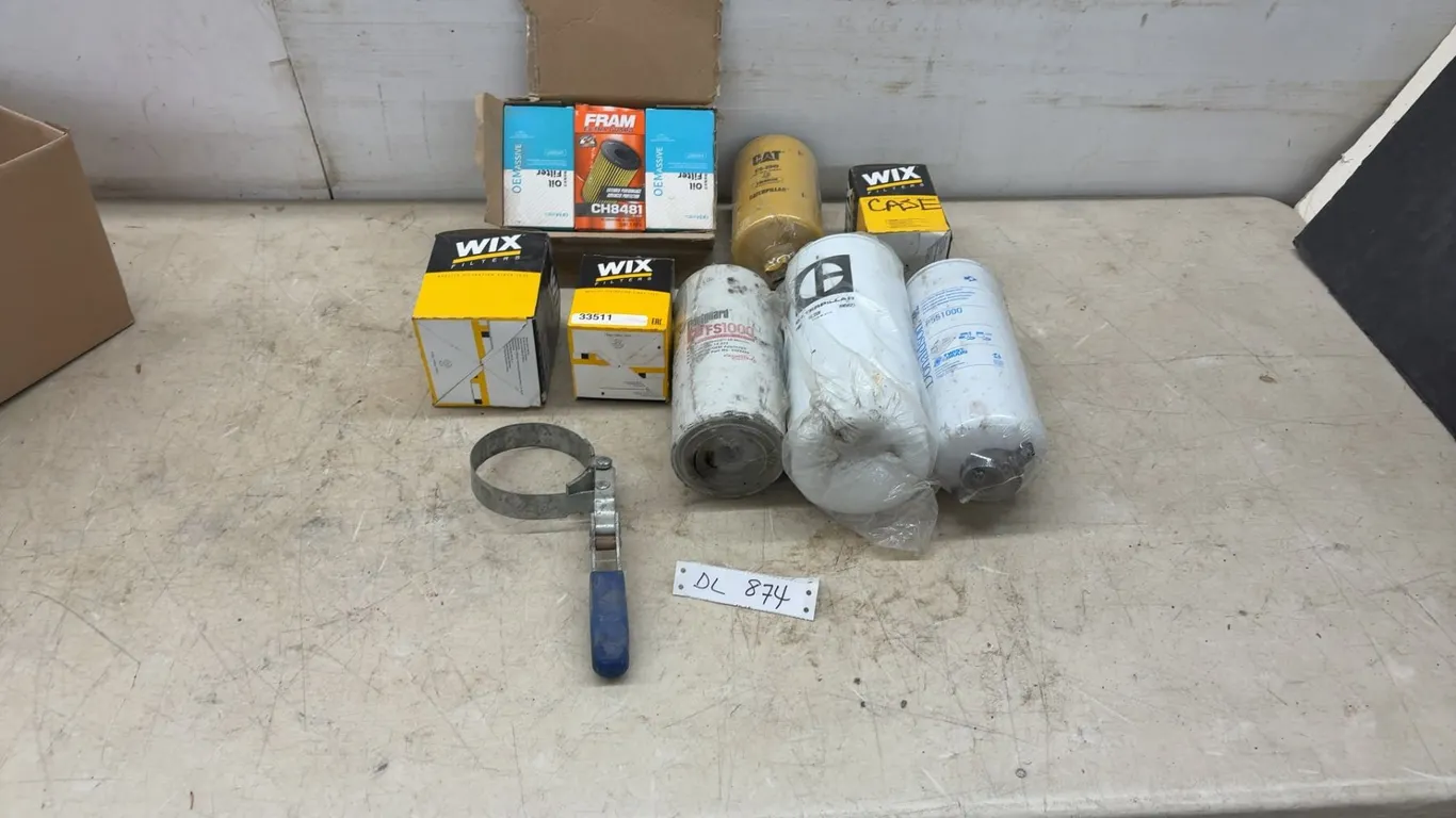 Assortment of Filters Including Fram, Wix, Caterpillar, Donaldson, Fleetguard