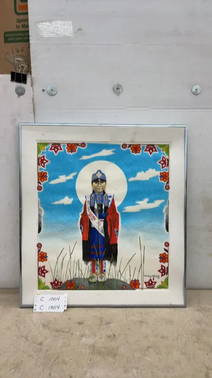 Framed Sterling Johnson 1989 Native American Portrait "Miss Riverbend 1984-85” Artwork, 20 × 26”
