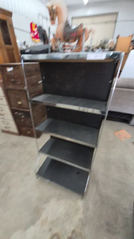 Chrome and Black 4-Tier Display Shelf. 53”×24”×up to18”