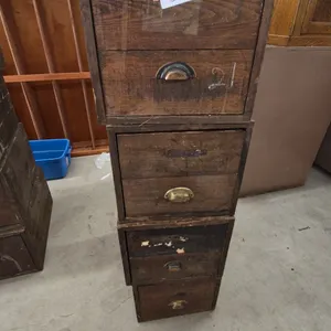 Vintage Wooden 4-Drawer Stackable Filing Cabinet, Railway Station Piece