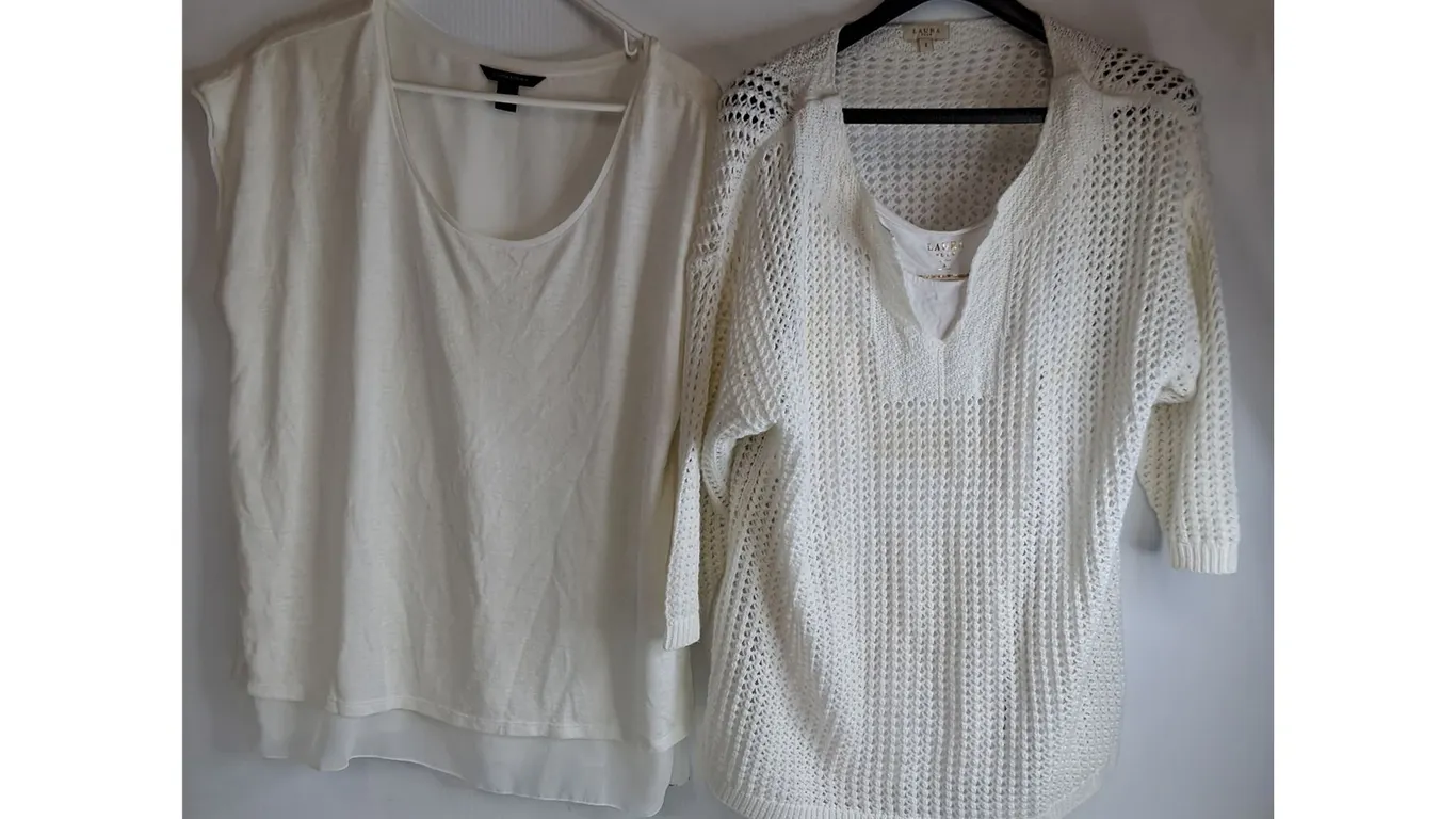 *White Open-Weave Crochet-Knit Top-Size X,Scoop-Neck Sleeveless Blouse-Size Large