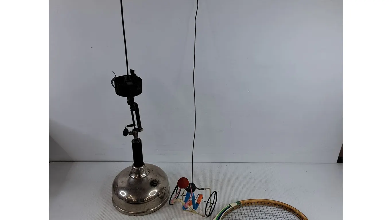 Vintage Coleman Quick Lite Kerosene Lamp, Yonex Badminton Racket, Vintage Toy