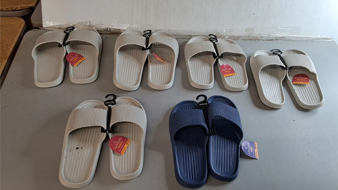 (6) Pairs of Slide on Sandals- Women's Size 7-10 & Men's Size 9/10