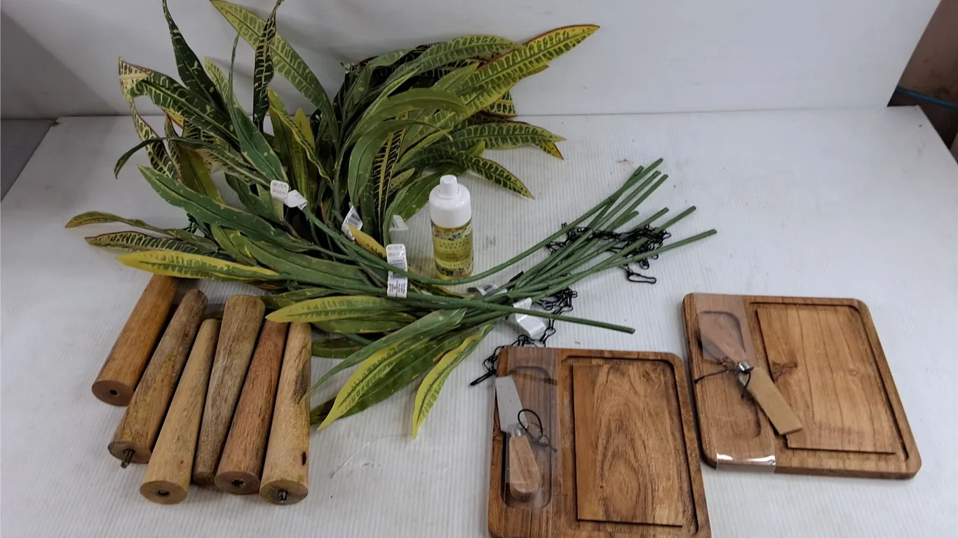 Artificial Leaves, Wooden Furniture Legs, Cheese Boards, Body Oil