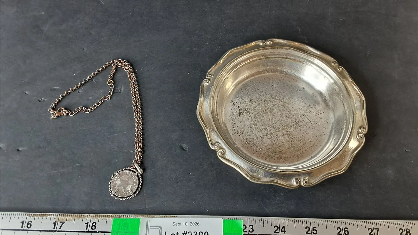 Silver Plated Ashtray & Coin Necklace