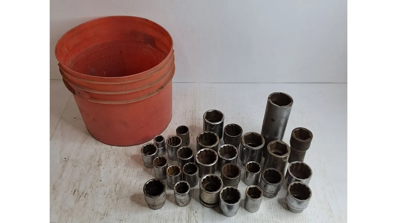Assorted Large Imperial Size Sockets, Pail