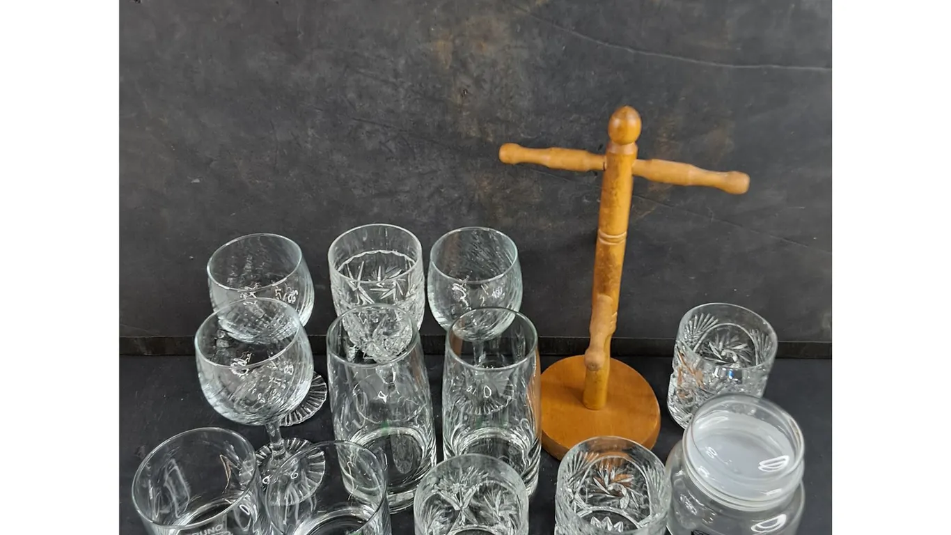 Glass Goblets, Whisky Glasses, Wooden Key Holder, Misc