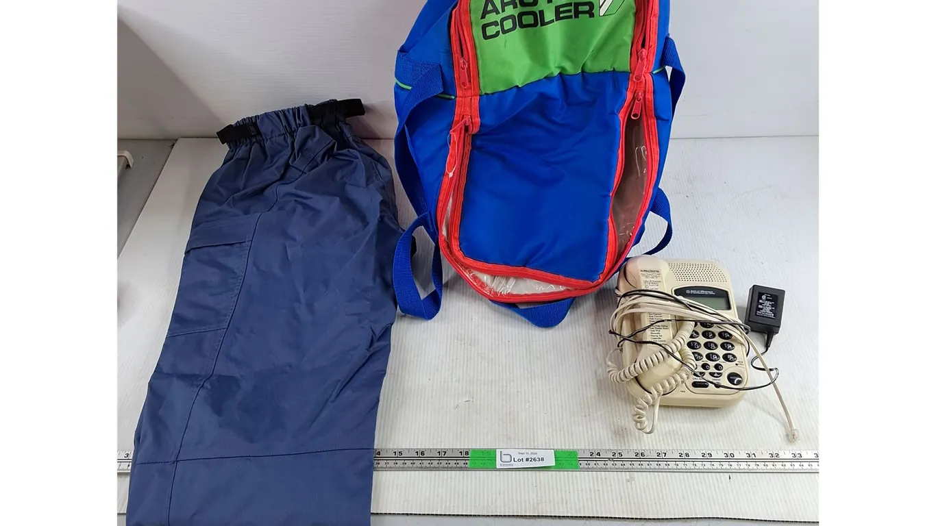Work Pants - Size S, Arctic Cooler Backpack, Bell Phone - Powers On, As Is