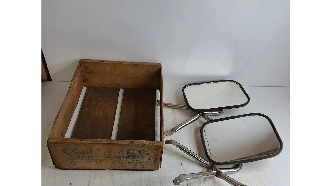 Pair of Truck/RV Side Mirrors, Old Wooden Crate - Pickup Only