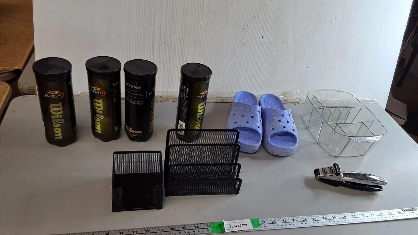 Wilson Tennis Balls, Ladies' Croc Sandals- 9, Garlic Press, Misc.