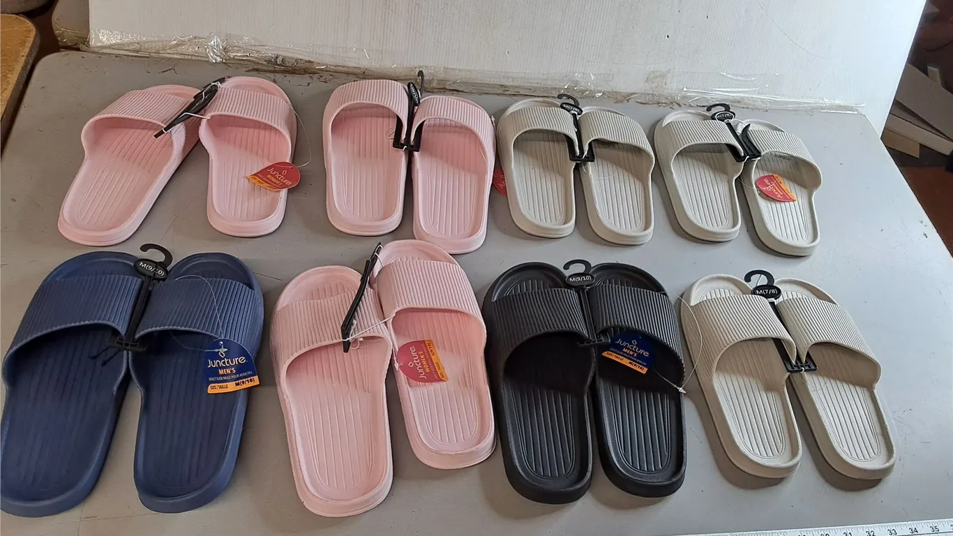 (8) Pairs of Slide on Sandals- Women's Size 7-10 & Men's 9/10