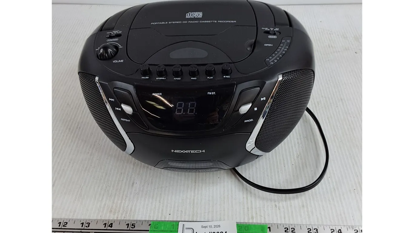 Nexxtech Portable Stereo CD Radio Cassette Recorder - Powers On, As Is