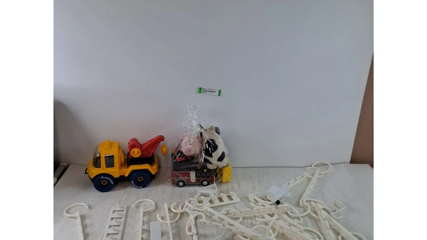 Firestone Toy Tow Truck, Plastic Firetruck, Bus, Assorted Scarf and Door Hangers