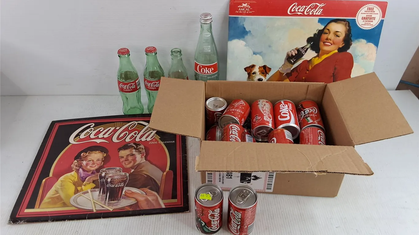 Coca Cola Calendars, Empty Cans & Glass Bottles