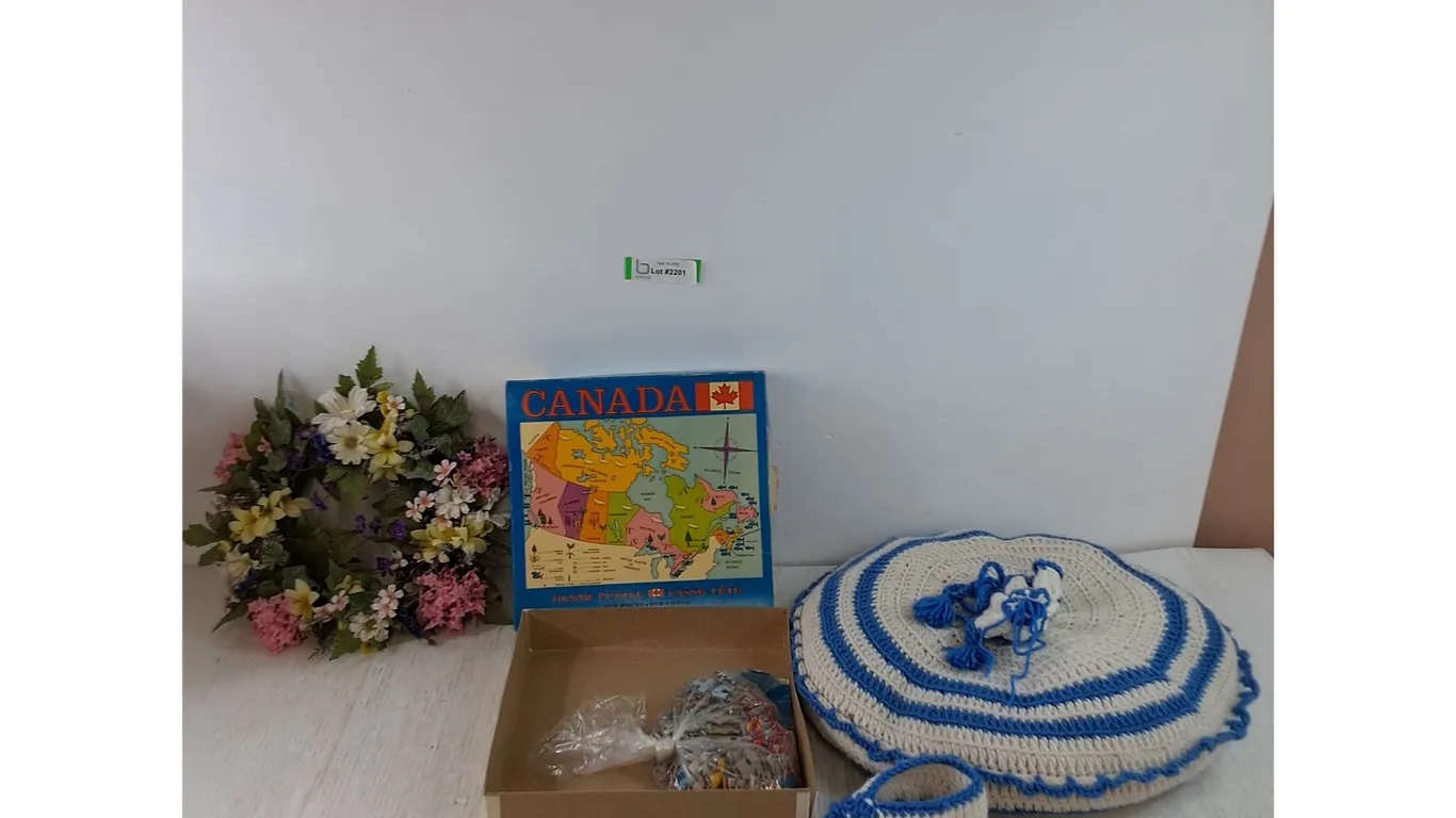 Plastic Door Wreath, Canada Jigsaw Puzzle As-Is, Doll Pillow and Shawl