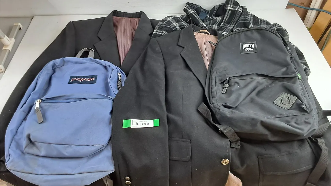 Suit Jackets - Size L, Coat, (2) Backpacks
