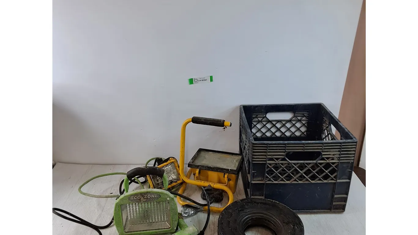 (3) Spotlight All Tested Works, (1) Small Tire 4.10/3.50-4, Milk Crate No Shipping