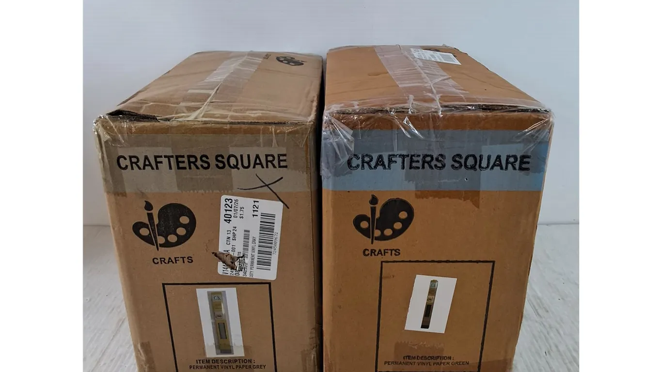 (2) Crafter's Square Boxes with 24 Packs of Permanent Vinyl Paper Green & Grey Gray