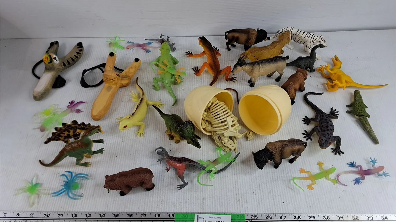 Assorted Kids Toys - Slingshot, Dinosaurs, Goat, Bison, Misc