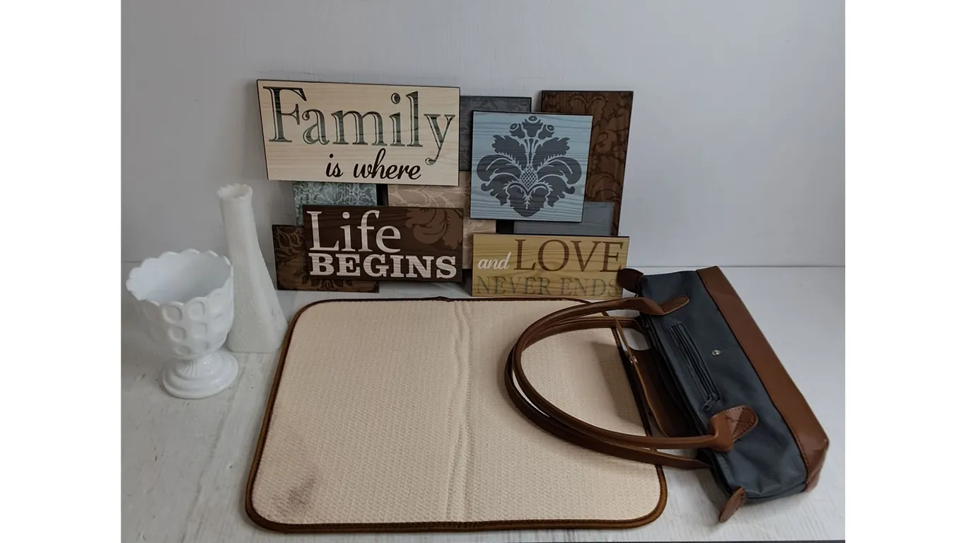 20" x 12" "Family" Wall Decor, Floor Mat, Vases, Insulated Wine Tote